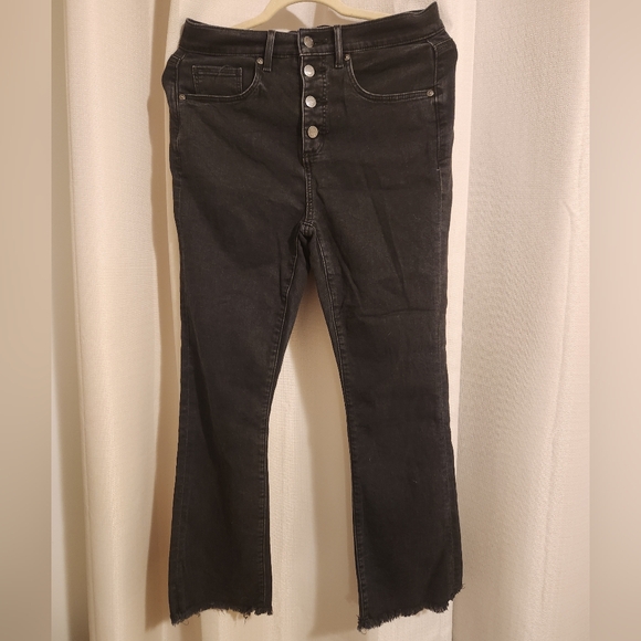 LOFT Denim - LOFT Black High-Rise Wide-Leg Button-Fly Jeans with Raw Hem, Size 6/28